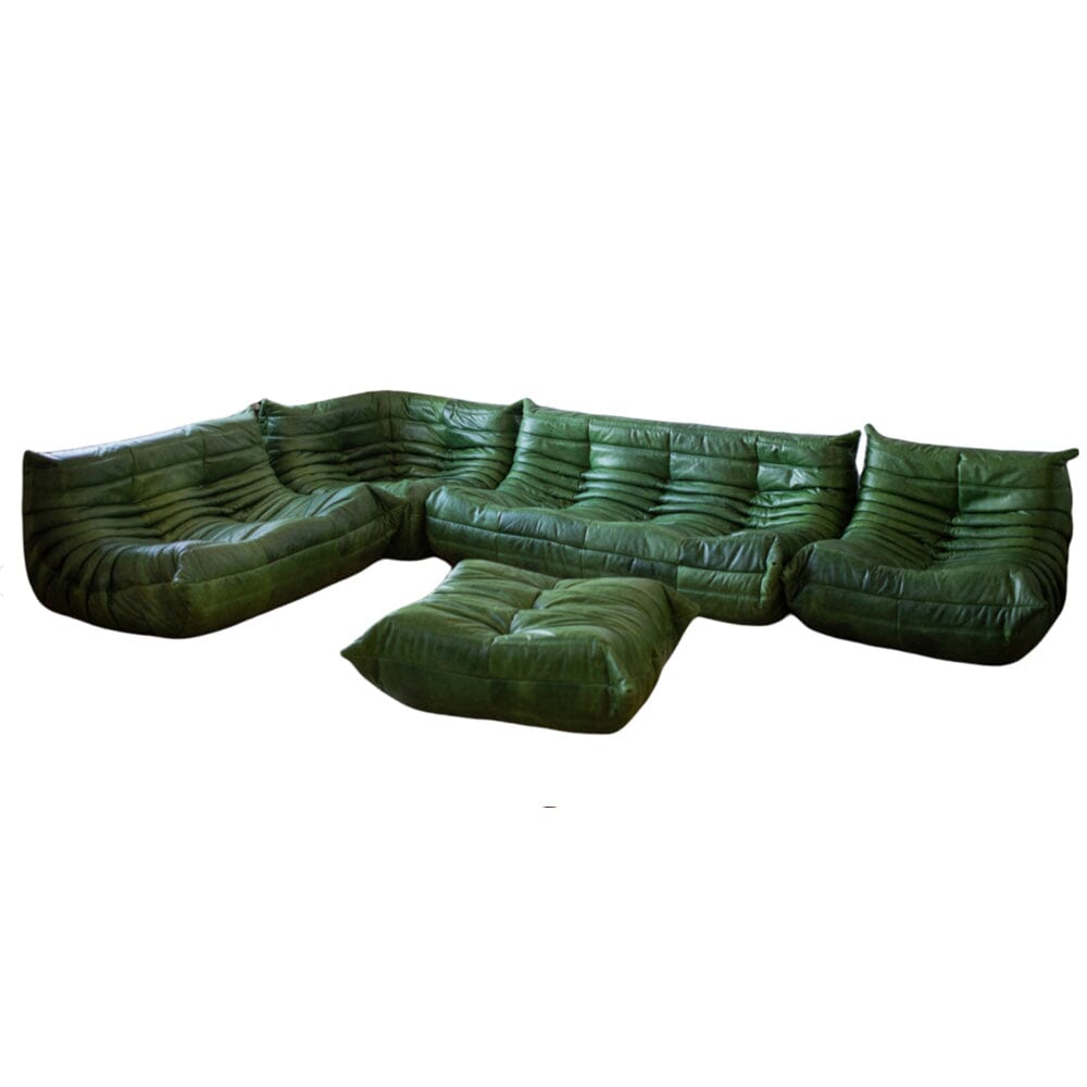 Green Leather Togo Living Room by Michel Ducaroy